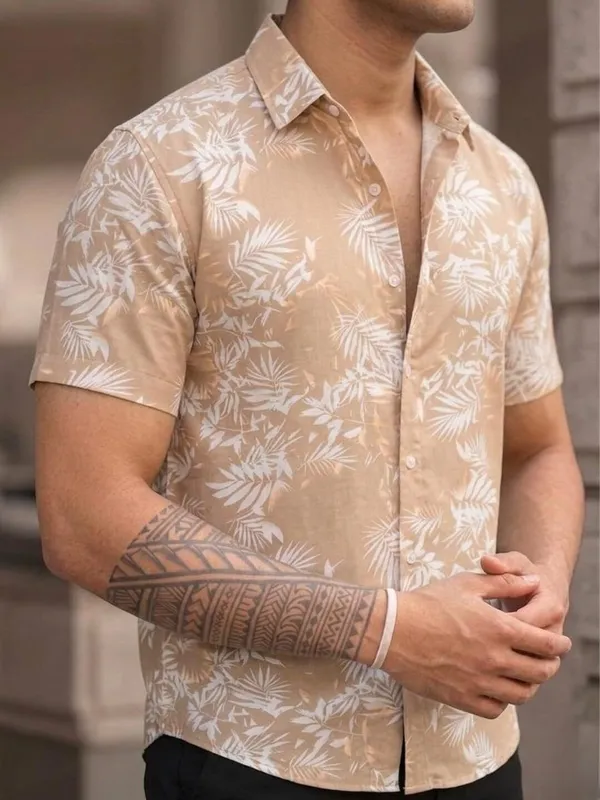 Men_Floral_Print_Beach_Wear_Brown_Shirt