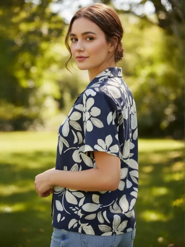 Women_Floral_Print_Beach_Wear_Blue_Shirt