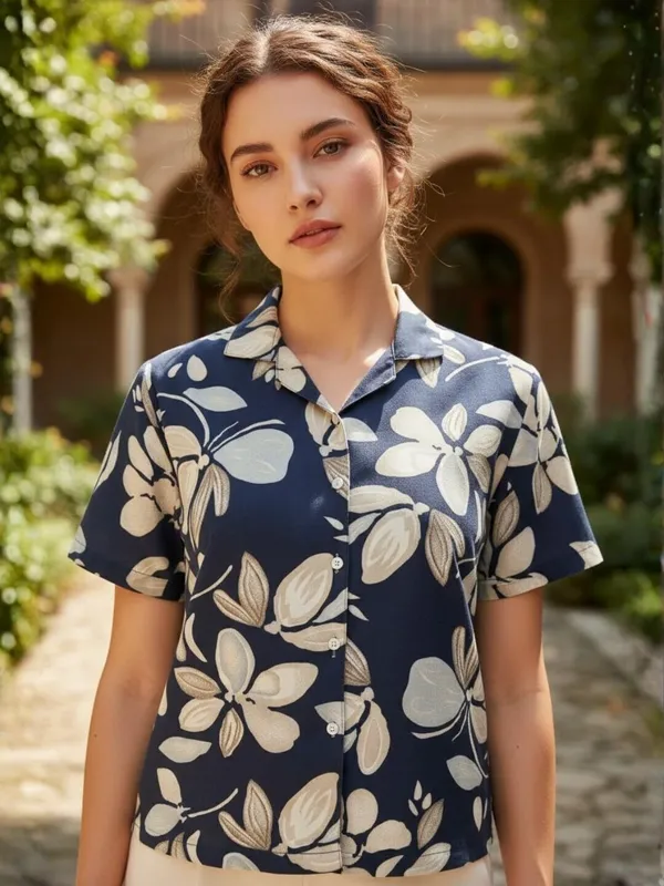 Women_Floral_Print_Beach_Wear_Blue_Shirt