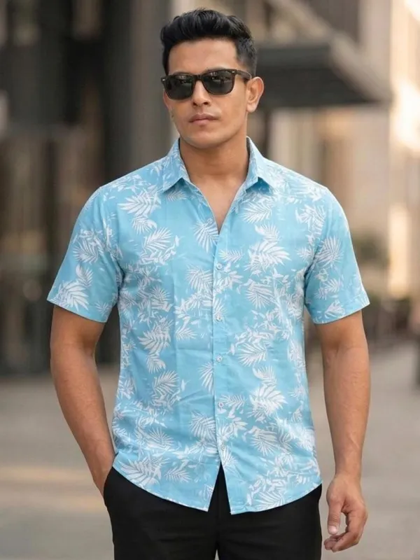 Men_Floral_Print_Beach_Wear_Blue_Shirt