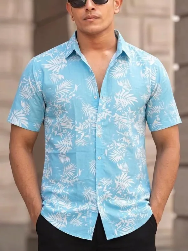 Men_Floral_Print_Beach_Wear_Blue_Shirt