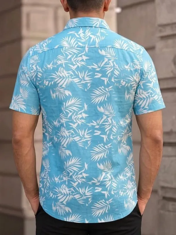 Men_Floral_Print_Beach_Wear_Blue_Shirt