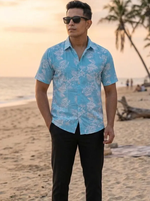 Men_Floral_Print_Beach_Wear_Blue_Shirt