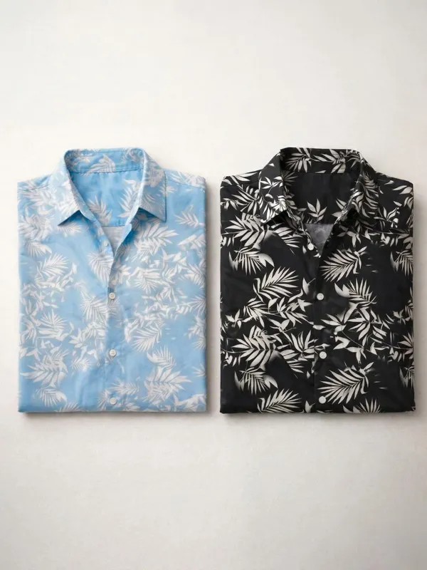 Men_Floral_Print_Beach_Wear_Black,_Blue_Shirt_(Pack_Of_2)