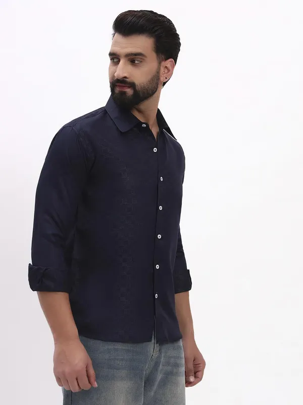 Men_Checkered_Formal_Dark_Blue_Shirt