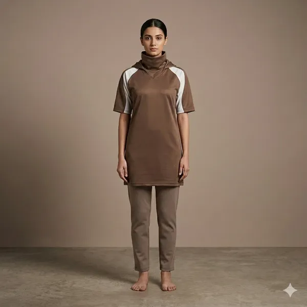 Brown_And_White_Polycoat_Premium_Hooded_Dress_For_Unisex