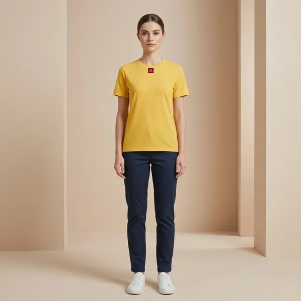 Yellow_Honeycomb_Chenies_Collar_Premium_Round_Neck_T-Shirt_For_Unisex