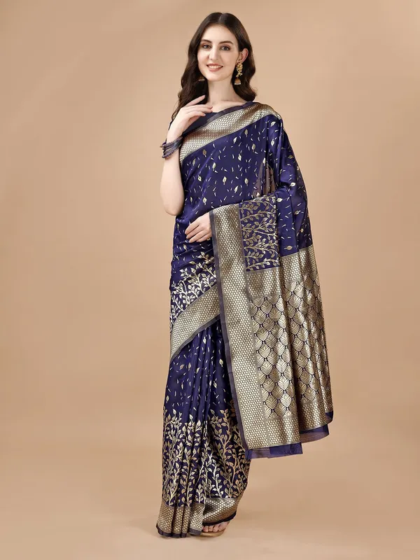 Leelavati_Woven_Kanjivaram_Pure_Silk_Jacquard_Saree_Dark_Blue