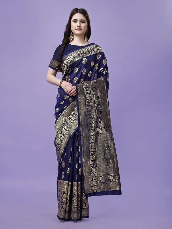 Leelavati_Woven_Kanjivaram_Pure_Silk_Jacquard_Saree_Dark_Blue