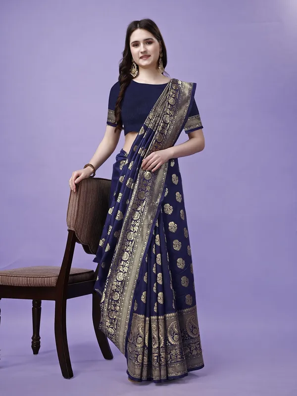 Leelavati_Woven_Kanjivaram_Pure_Silk_Jacquard_Saree_Dark_Blue
