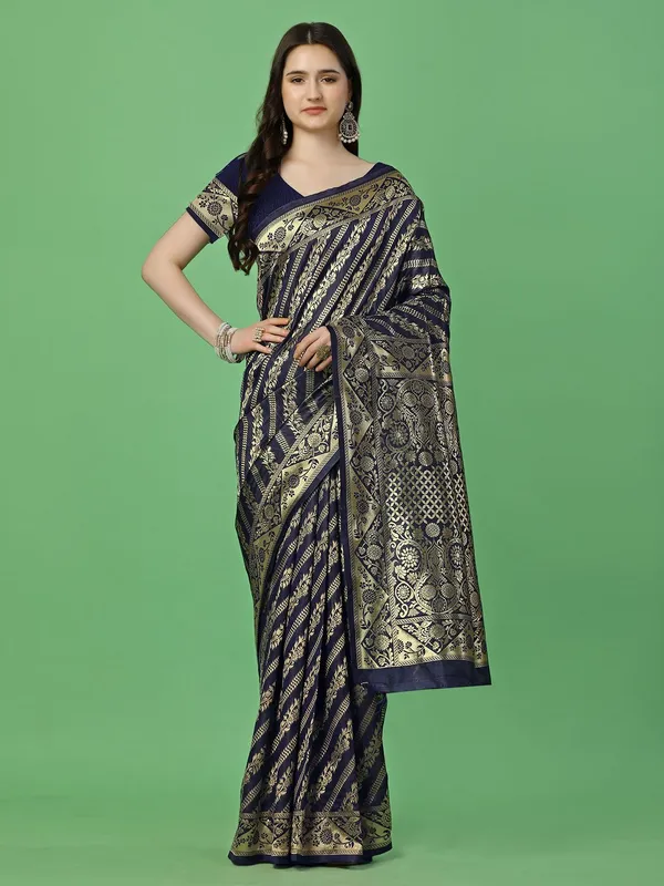 Leelavati_Self_Design_Kanjivaram_Pure_Silk_Jacquard_Saree_Dark_Blue