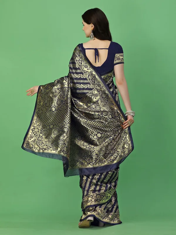 Leelavati_Self_Design_Kanjivaram_Pure_Silk_Jacquard_Saree_Dark_Blue