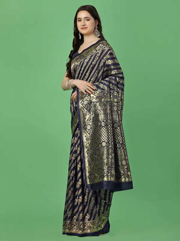 Leelavati_Self_Design_Kanjivaram_Pure_Silk_Jacquard_Saree_Dark_Blue