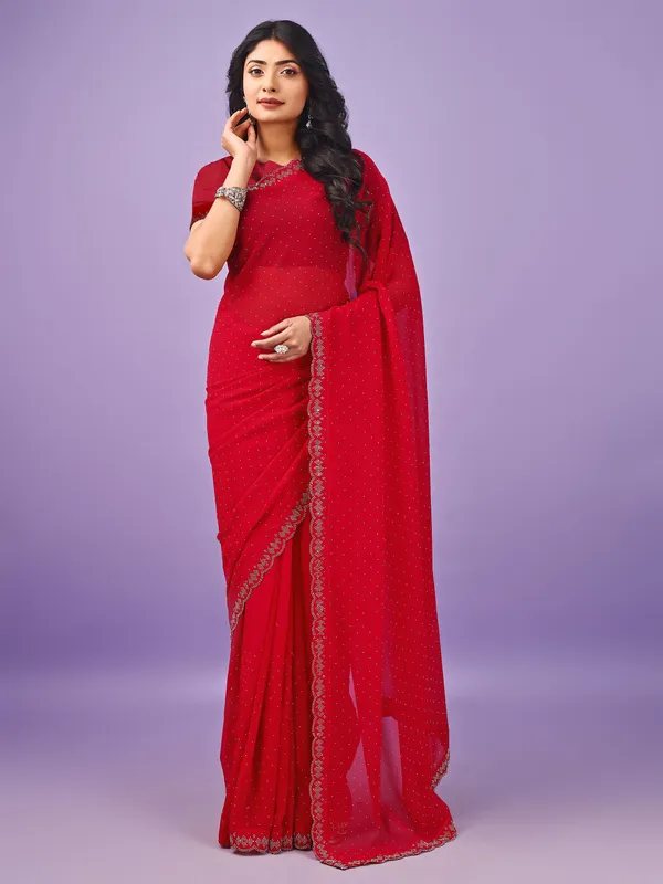 Leelavati_Embellished_Bollywood_Chiffon_Saree_Red
