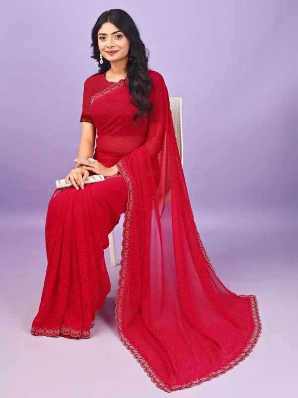 Leelavati_Embellished_Bollywood_Chiffon_Saree_Red