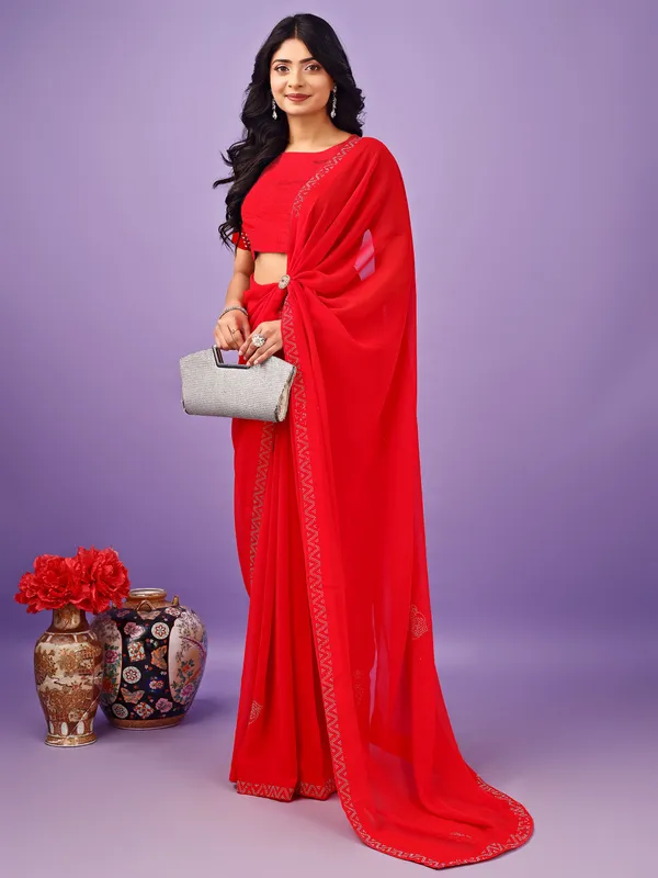Leelavati_Embellished_Bollywood_Chiffon_Saree_Red