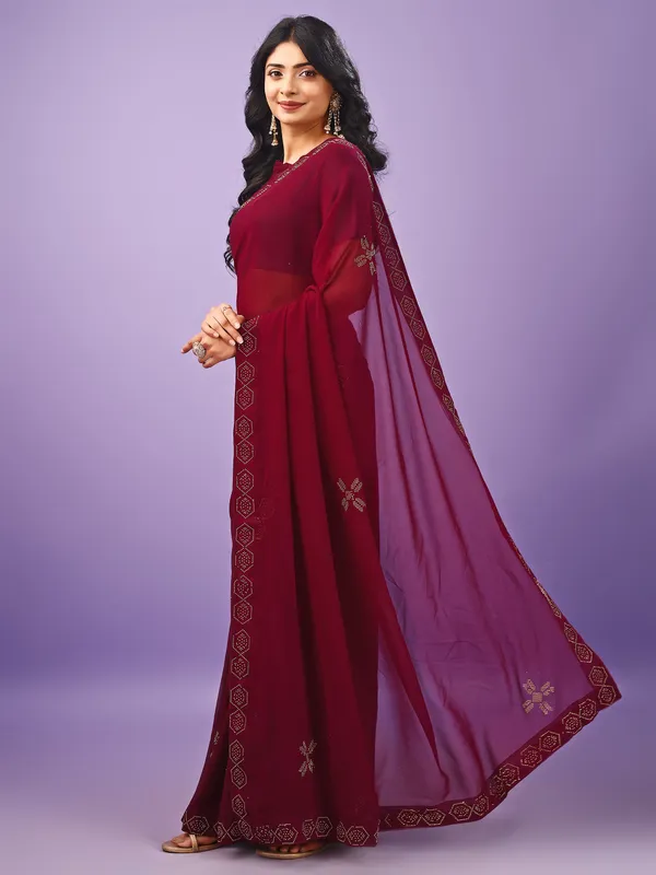 Leelavati_Embellished_Bollywood_Chiffon_Saree_Maroon