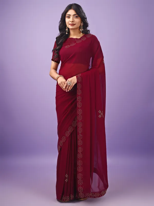 Leelavati_Embellished_Bollywood_Chiffon_Saree_Maroon