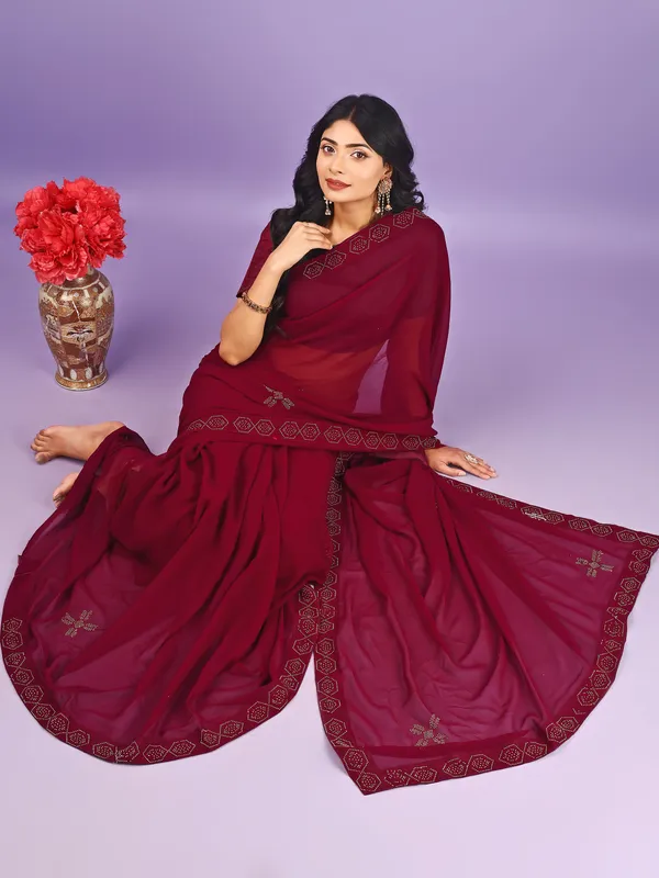 Leelavati_Embellished_Bollywood_Chiffon_Saree_Maroon