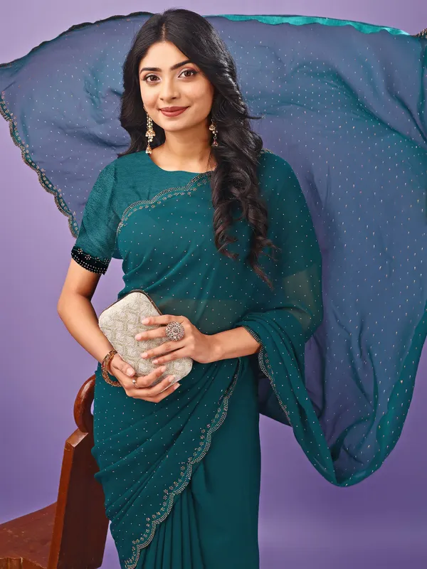 Leelavati_Embellished_Bollywood_Chiffon_Saree_Blue