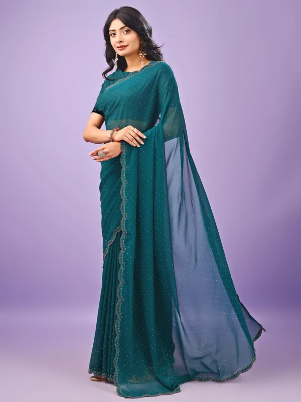 Leelavati_Embellished_Bollywood_Chiffon_Saree_Blue