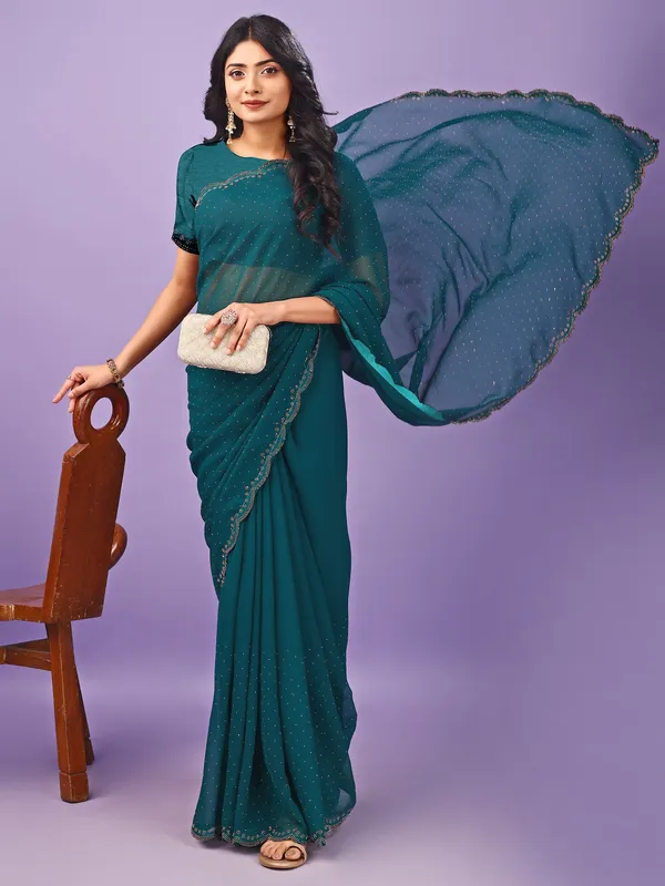 Leelavati_Embellished_Bollywood_Chiffon_Saree_Blue