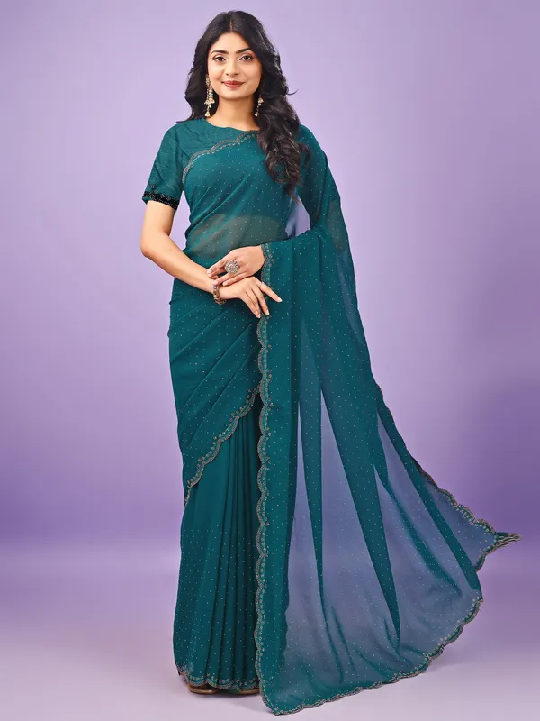 Leelavati_Embellished_Bollywood_Chiffon_Saree_Blue