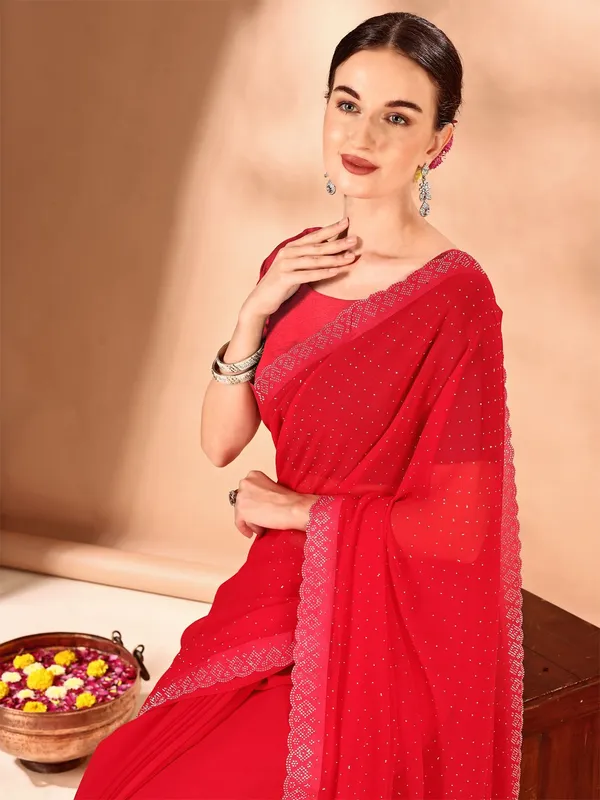 Leelavati_Embellished_Bollywood_Chiffon_Saree_Red