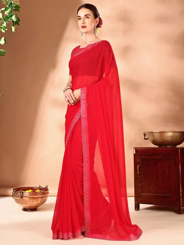 Leelavati_Embellished_Bollywood_Chiffon_Saree_Red