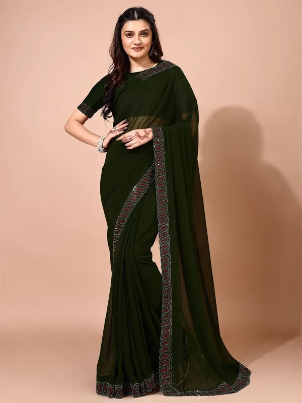 Leelavati_Embellished_Bollywood_Chiffon_Saree_Dark_Green