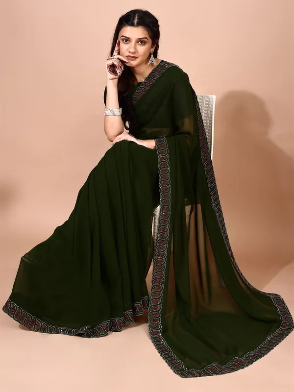 Leelavati_Embellished_Bollywood_Chiffon_Saree_Dark_Green