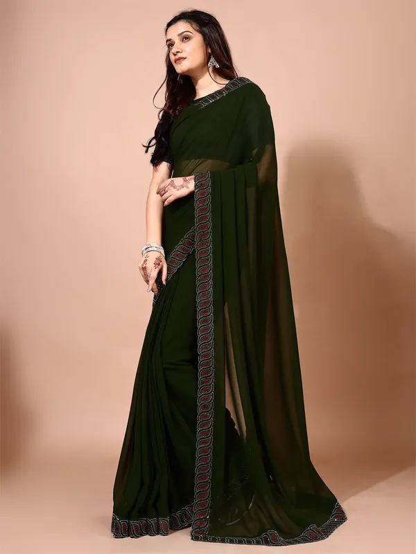 Leelavati_Embellished_Bollywood_Chiffon_Saree_Dark_Green