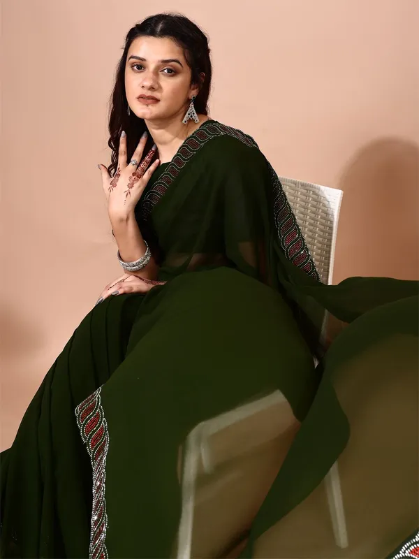 Leelavati_Embellished_Bollywood_Chiffon_Saree_Dark_Green