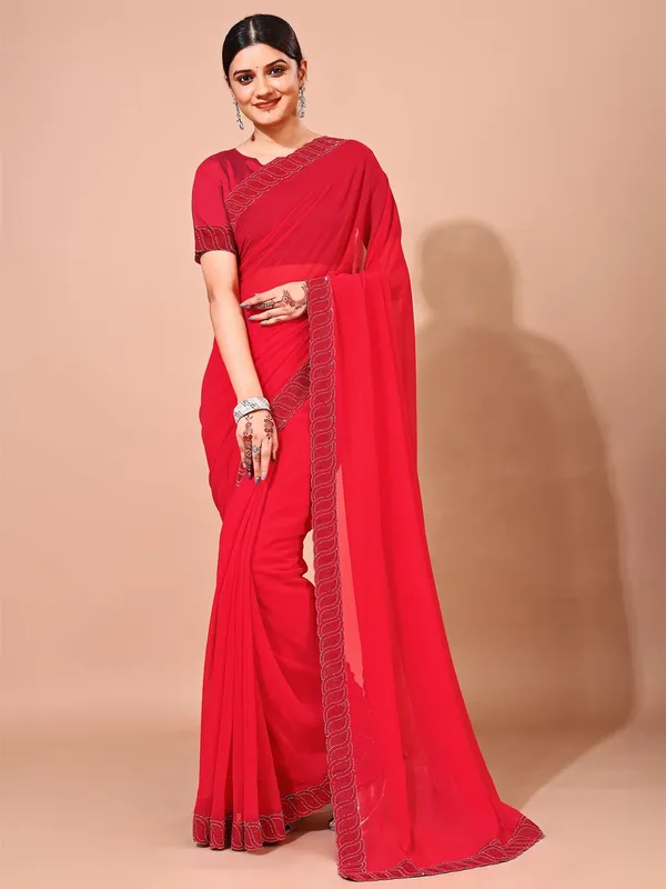 Leelavati_Embellished_Bollywood_Chiffon_Saree_Red