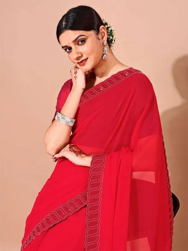 Leelavati_Embellished_Bollywood_Chiffon_Saree_Red