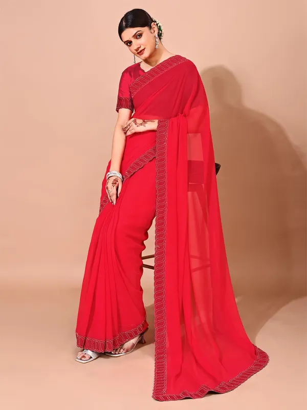 Leelavati_Embellished_Bollywood_Chiffon_Saree_Red