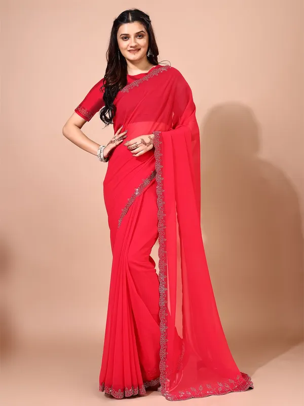 Leelavati_Embellished_Bollywood_Chiffon_Saree_Red