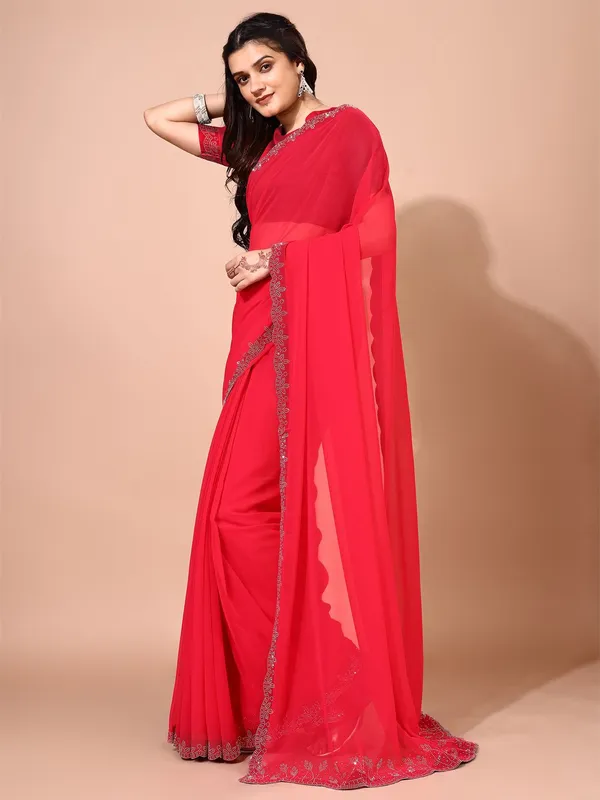Leelavati_Embellished_Bollywood_Chiffon_Saree_Red
