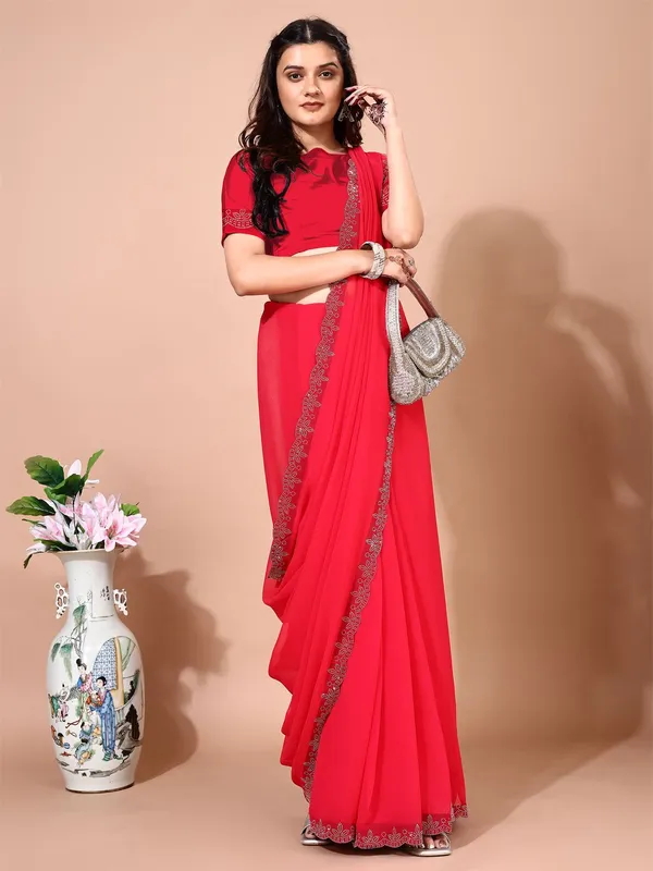 Leelavati_Embellished_Bollywood_Chiffon_Saree_Red