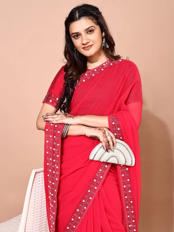 Leelavati_Embellished_Bollywood_Chiffon_Saree_Red