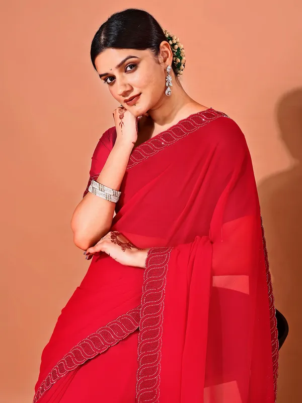 Leelavati_Embellished_Bollywood_Chiffon_Saree_Red