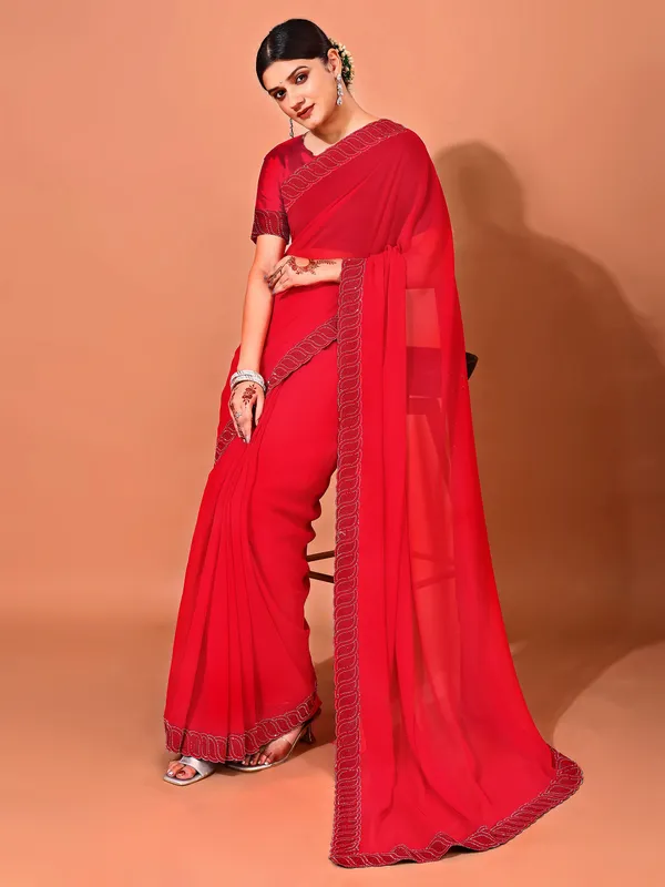 Leelavati_Embellished_Bollywood_Chiffon_Saree_Red