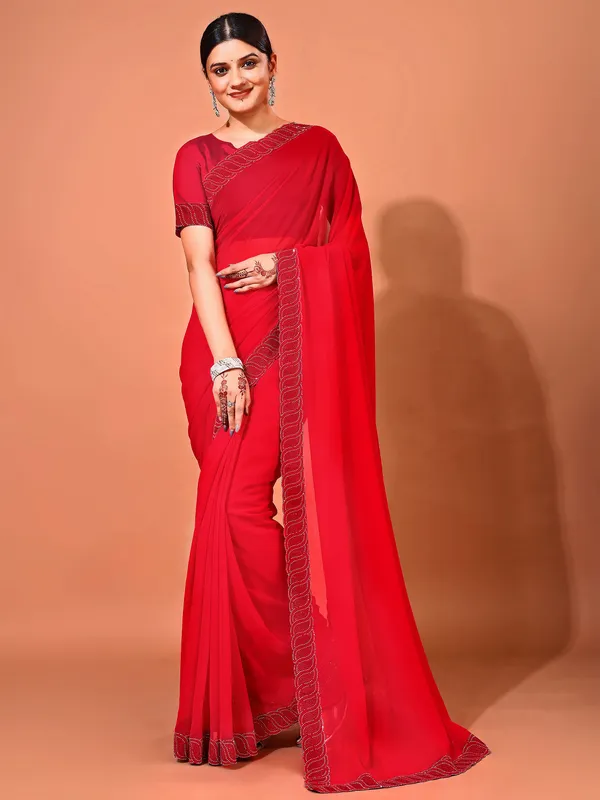 Leelavati_Embellished_Bollywood_Chiffon_Saree_Red