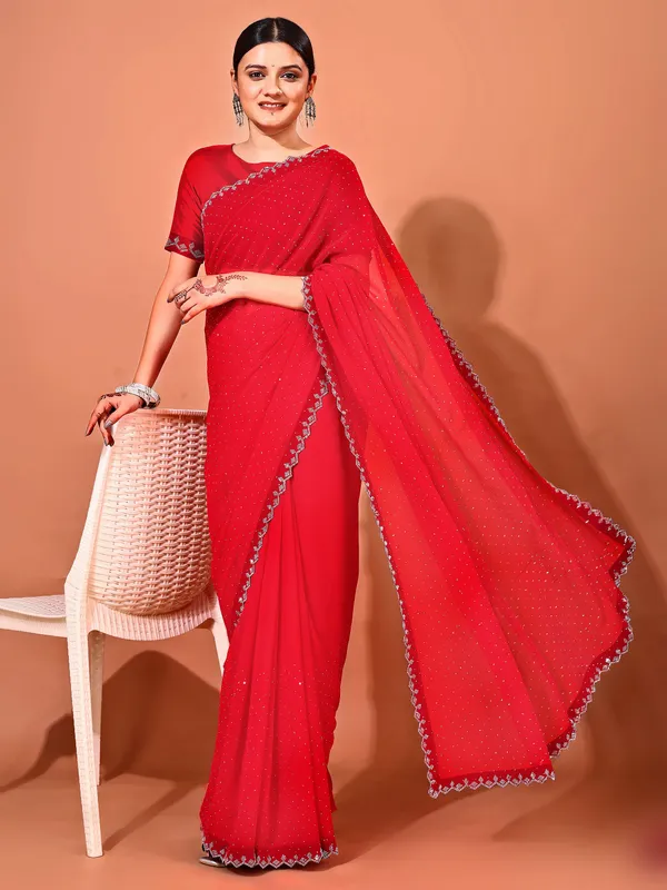 Leelavati_Embellished_Bollywood_Chiffon_Saree_Red