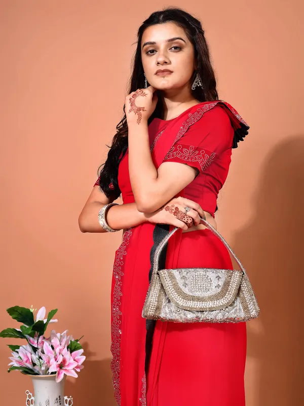 Leelavati_Embellished_Bollywood_Chiffon_Saree_Red