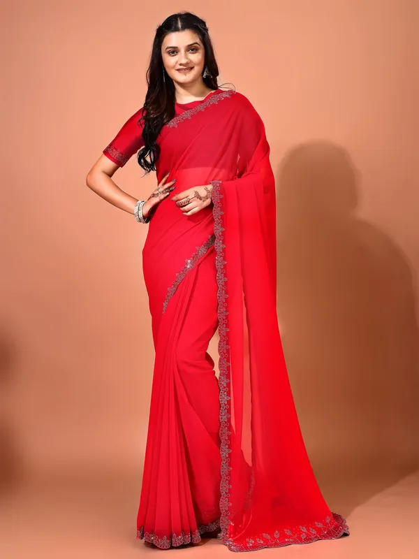 Leelavati_Embellished_Bollywood_Chiffon_Saree_Red