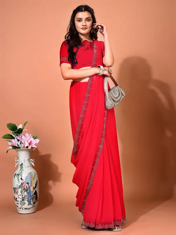 Leelavati_Embellished_Bollywood_Chiffon_Saree_Red