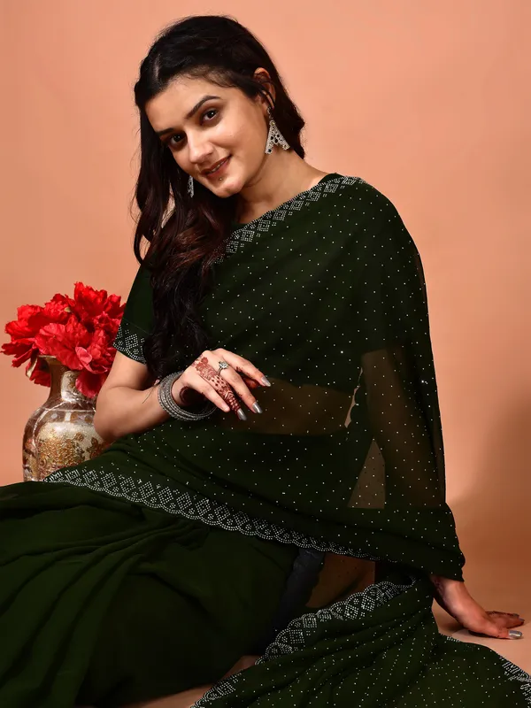 Leelavati_Embellished_Bollywood_Chiffon_Saree_Dark_Green