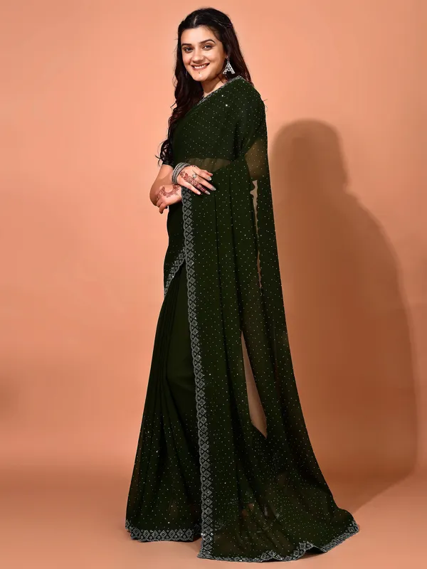Leelavati_Embellished_Bollywood_Chiffon_Saree_Dark_Green