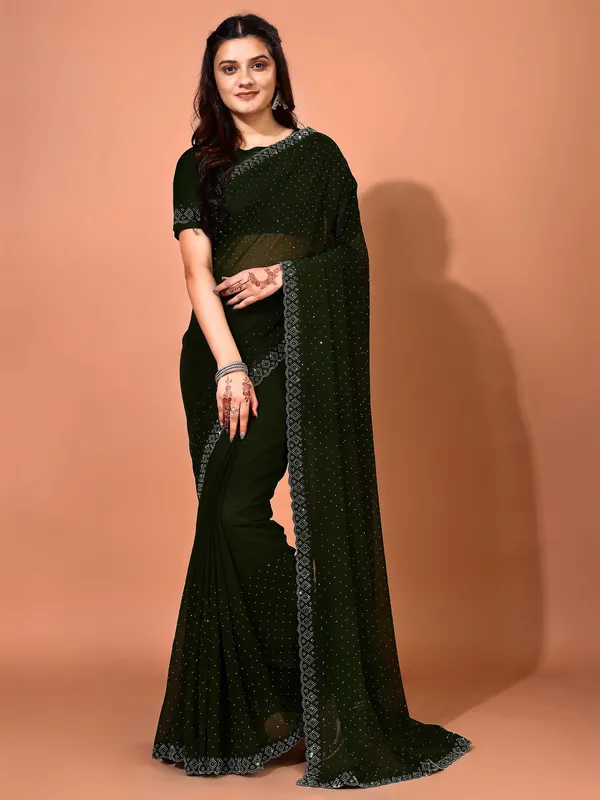 Leelavati_Embellished_Bollywood_Chiffon_Saree_Dark_Green
